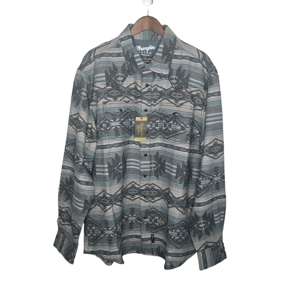 WRANGLER MEN'S RETRO PREMIUM DARK SHADOW JACQUARD FLANNEL - Picture 4 of 15